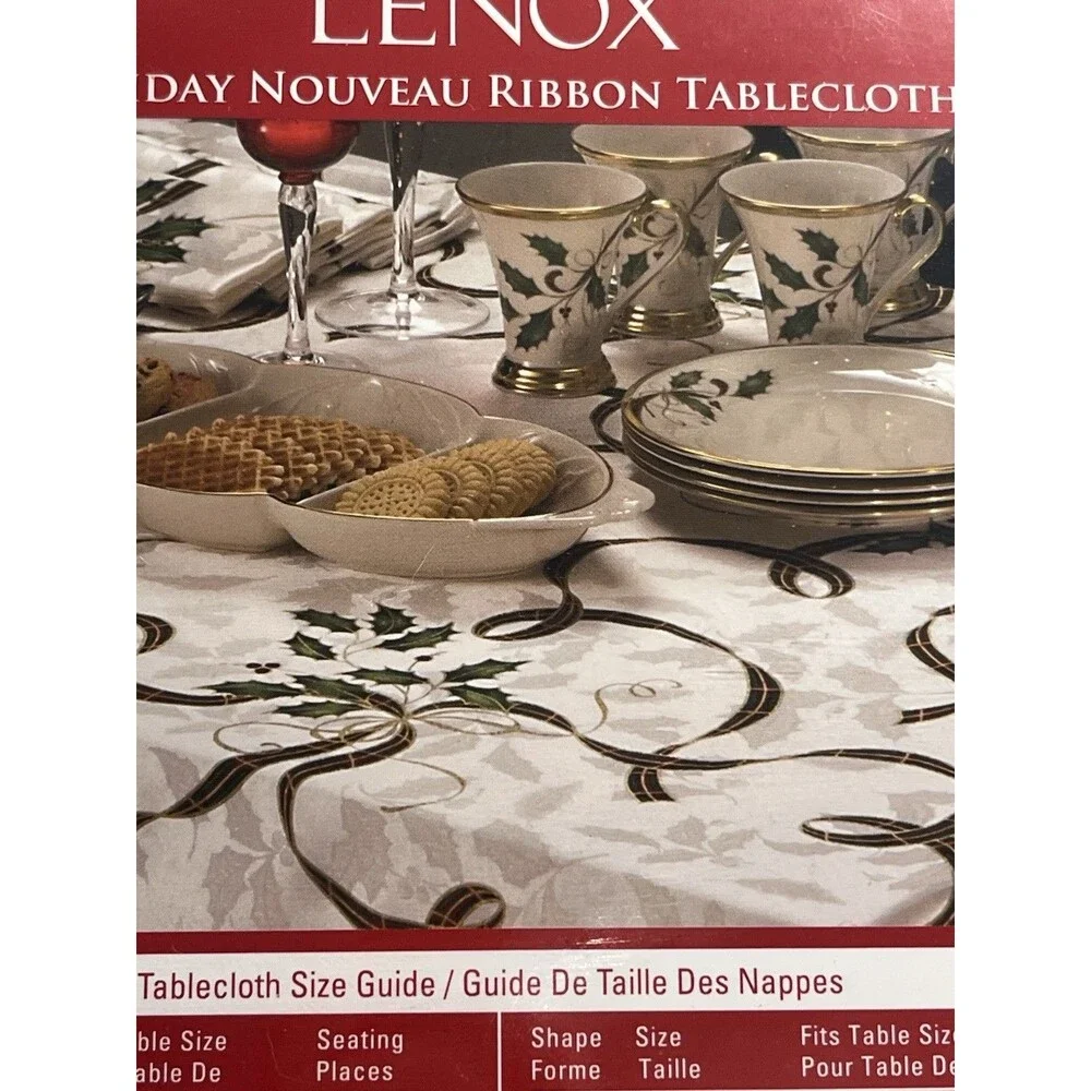 Lenox Holiday Nouveau Plaid Ribbon 52x70” Tablecloth NEW